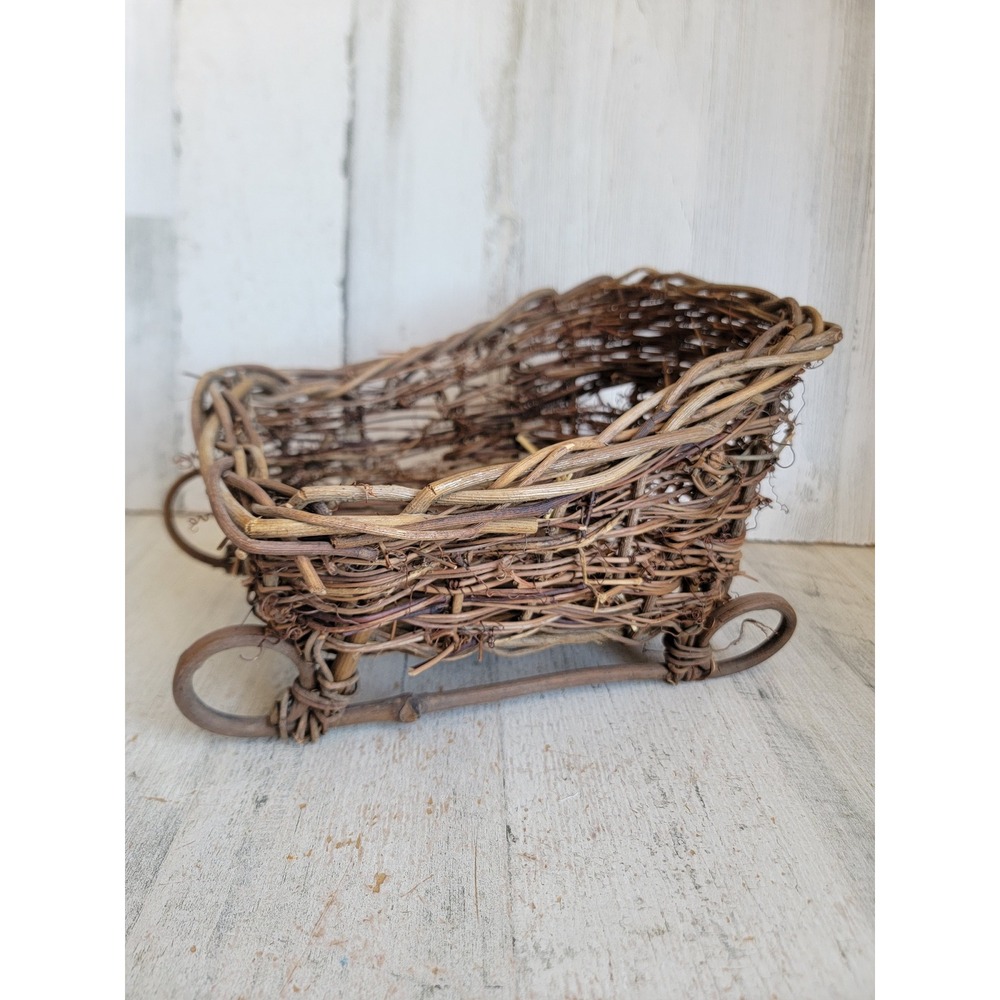 Vintage wicker basket sleigh Xmas centerpiece Unique Home decor